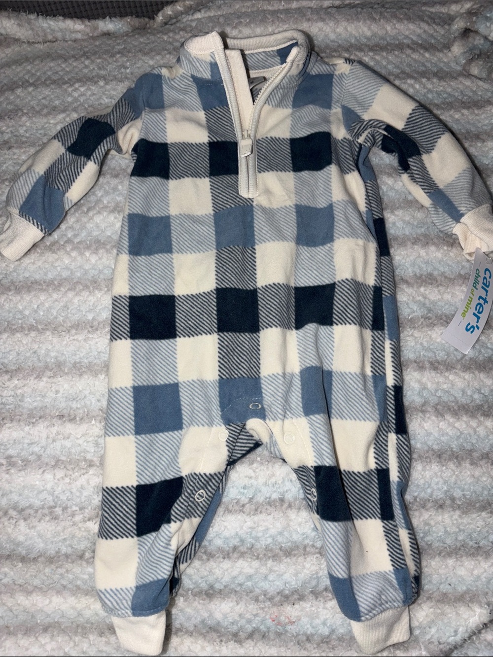 Carter's Blue and White Plaid Fleece Footed Baby Sleeper